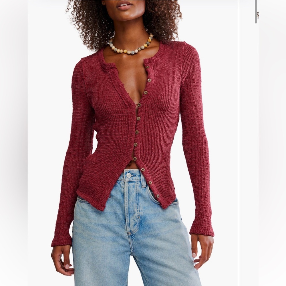 Free People It's On Ribbed Cardigan-Cabernet Color
